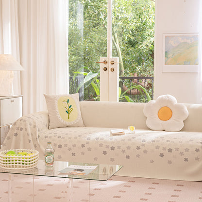 Cooling Ice Silk Sofa Cover Blanket, Floral Soft Silky Breathable Couch Throw Cover