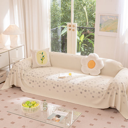 Cooling Ice Silk Sofa Cover Blanket, Floral Soft Silky Breathable Couch Throw Cover