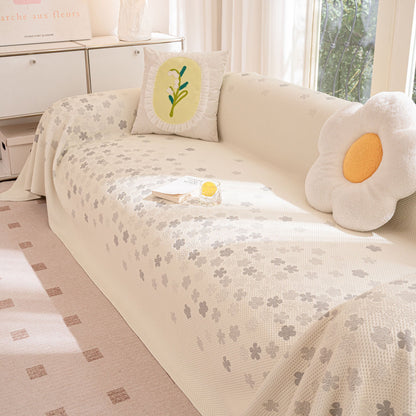 Cooling Ice Silk Sofa Cover Blanket, Floral Soft Silky Breathable Couch Throw Cover