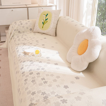 Cooling Ice Silk Sofa Cover Blanket, Floral Soft Silky Breathable Couch Throw Cover