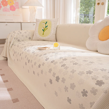 Cooling Ice Silk Sofa Cover Blanket, Floral Soft Silky Breathable Couch Throw Cover