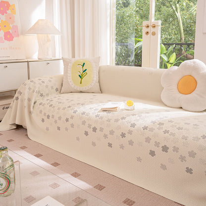 Cooling Ice Silk Sofa Cover Blanket, Floral Soft Silky Breathable Couch Throw Cover