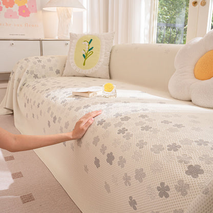 Cooling Ice Silk Sofa Cover Blanket, Floral Soft Silky Breathable Couch Throw Cover