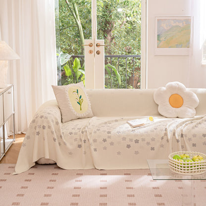 Cooling Ice Silk Sofa Cover Blanket, Floral Soft Silky Breathable Couch Throw Cover