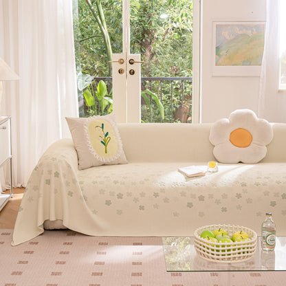 Cooling Ice Silk Sofa Cover Blanket, Floral Soft Silky Breathable Couch Throw Cover