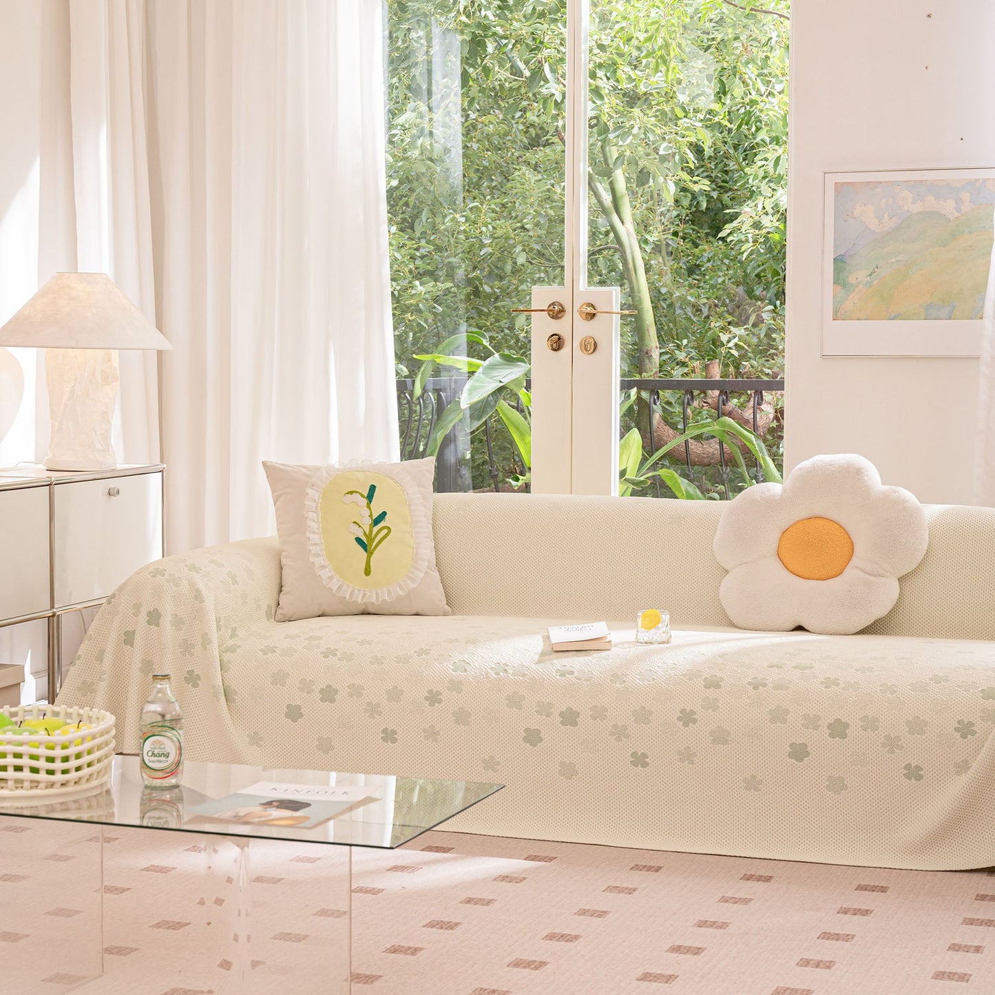 Cooling Ice Silk Sofa Cover Blanket, Floral Soft Silky Breathable Couch Throw Cover