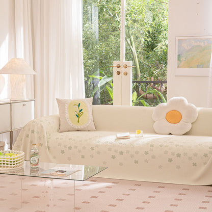 Cooling Ice Silk Sofa Cover Blanket, Floral Soft Silky Breathable Couch Throw Cover