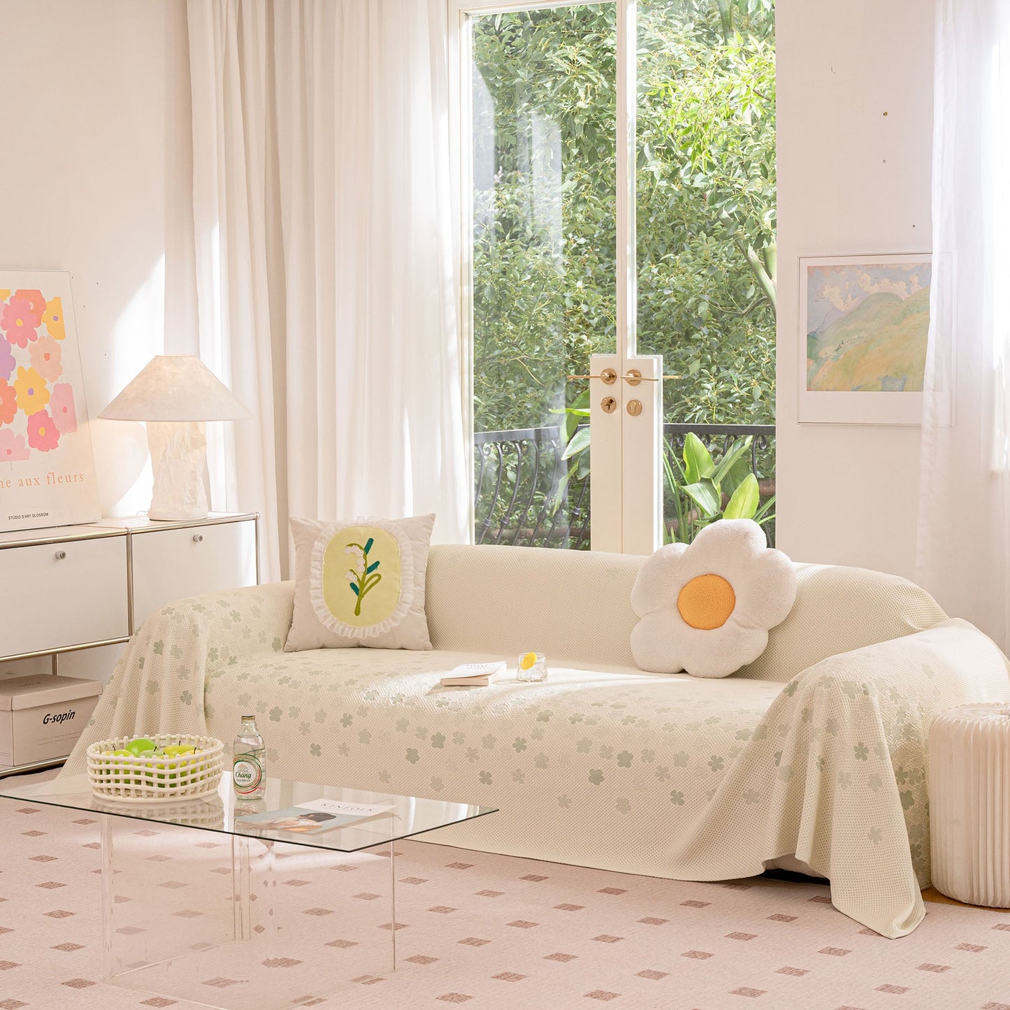 Cooling Ice Silk Sofa Cover Blanket, Floral Soft Silky Breathable Couch Throw Cover