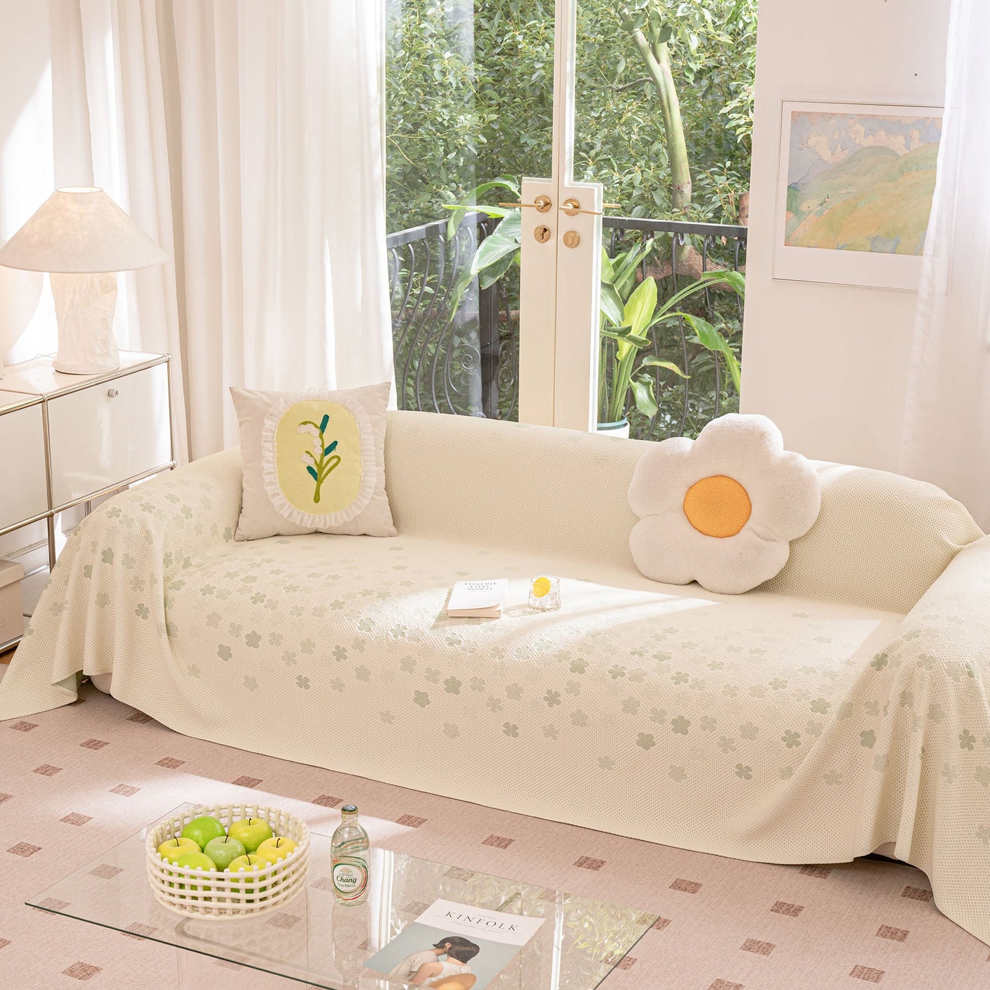 Cooling Ice Silk Sofa Cover Blanket, Floral Soft Silky Breathable Couch Throw Cover