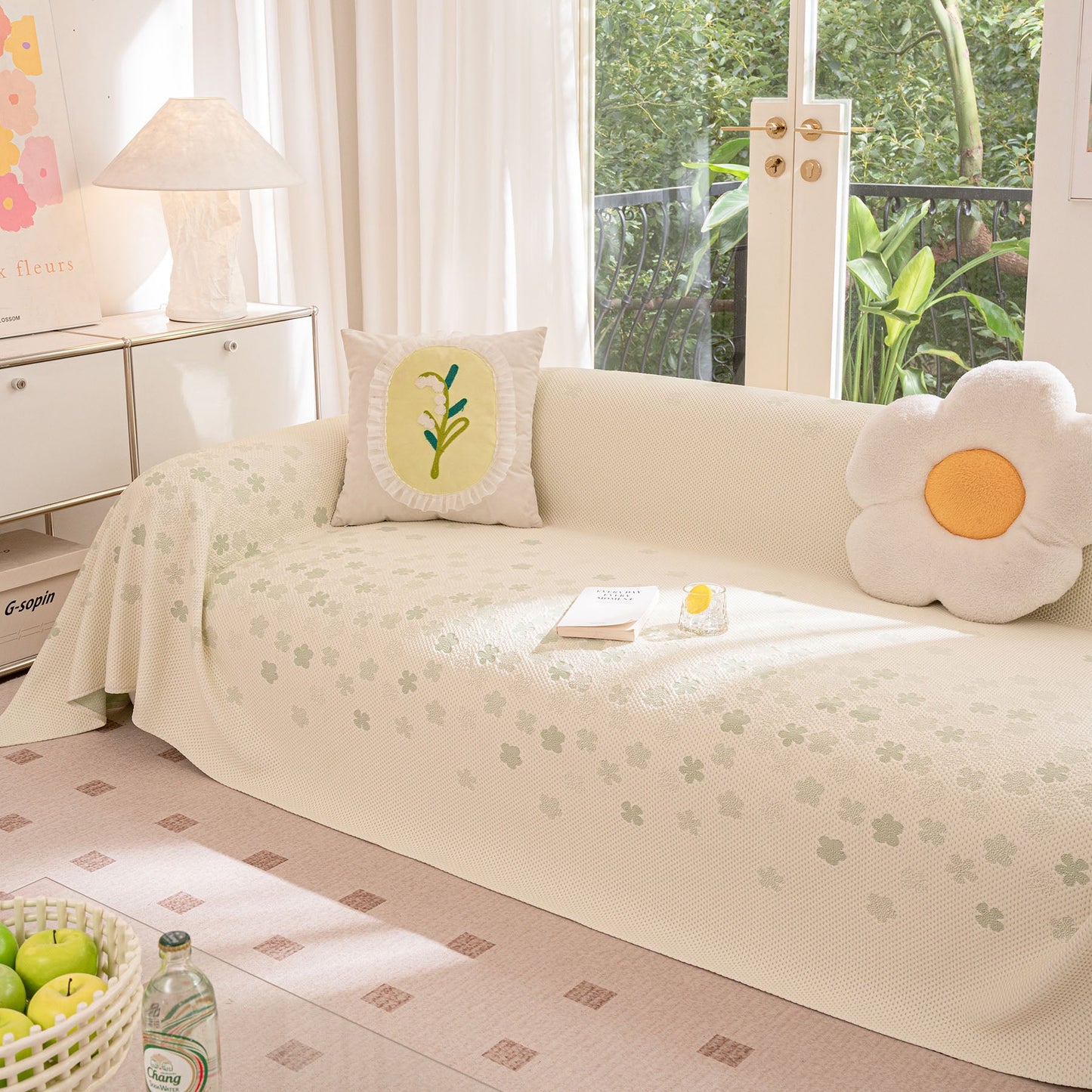 Cooling Ice Silk Sofa Cover Blanket, Floral Soft Silky Breathable Couch Throw Cover