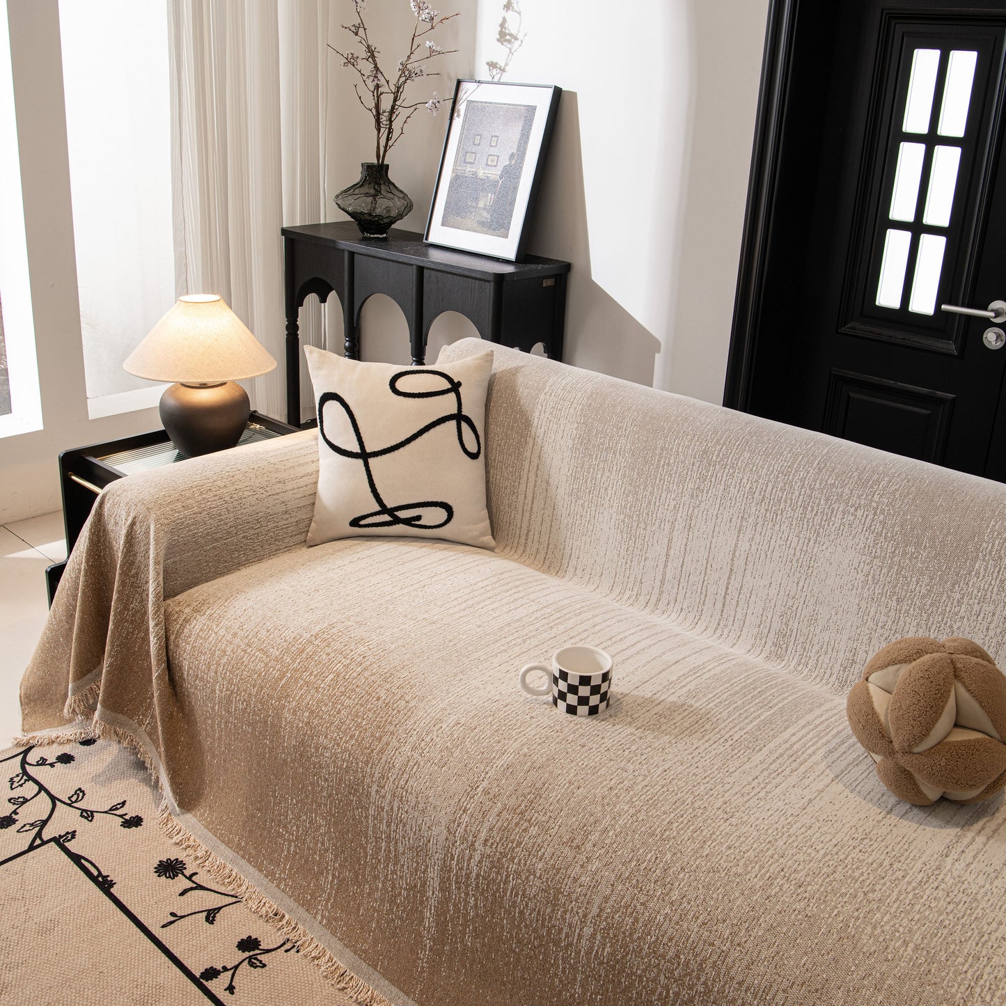 Modern Textured Sofa Cover Blanket, Tightly Woven Pet Sofa Throw for Sectional Couches