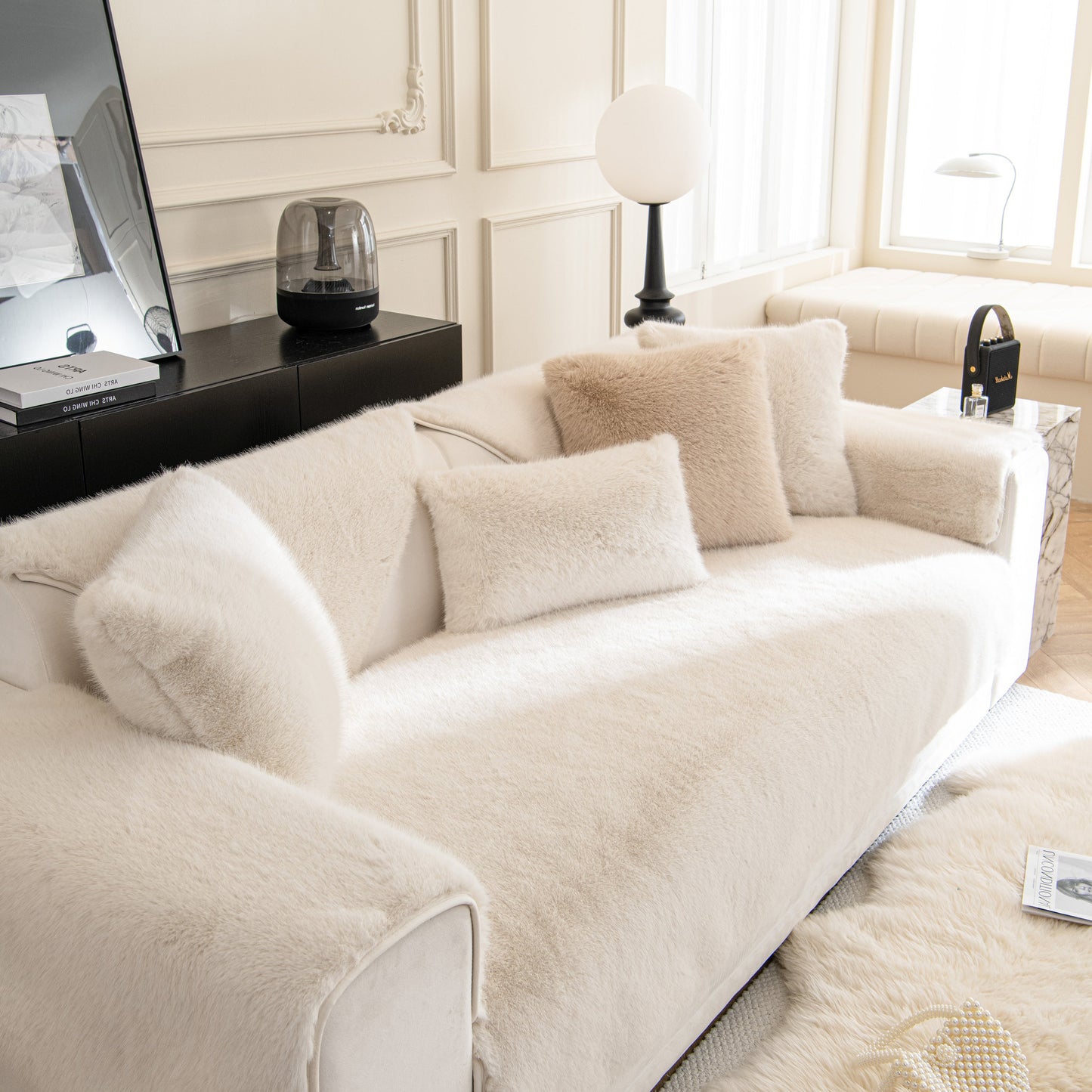Faux Mink Velvet Luxury Fluffy Sofa Cushion, Winter Warm Thick Plush Non-slip Sofa Covers
