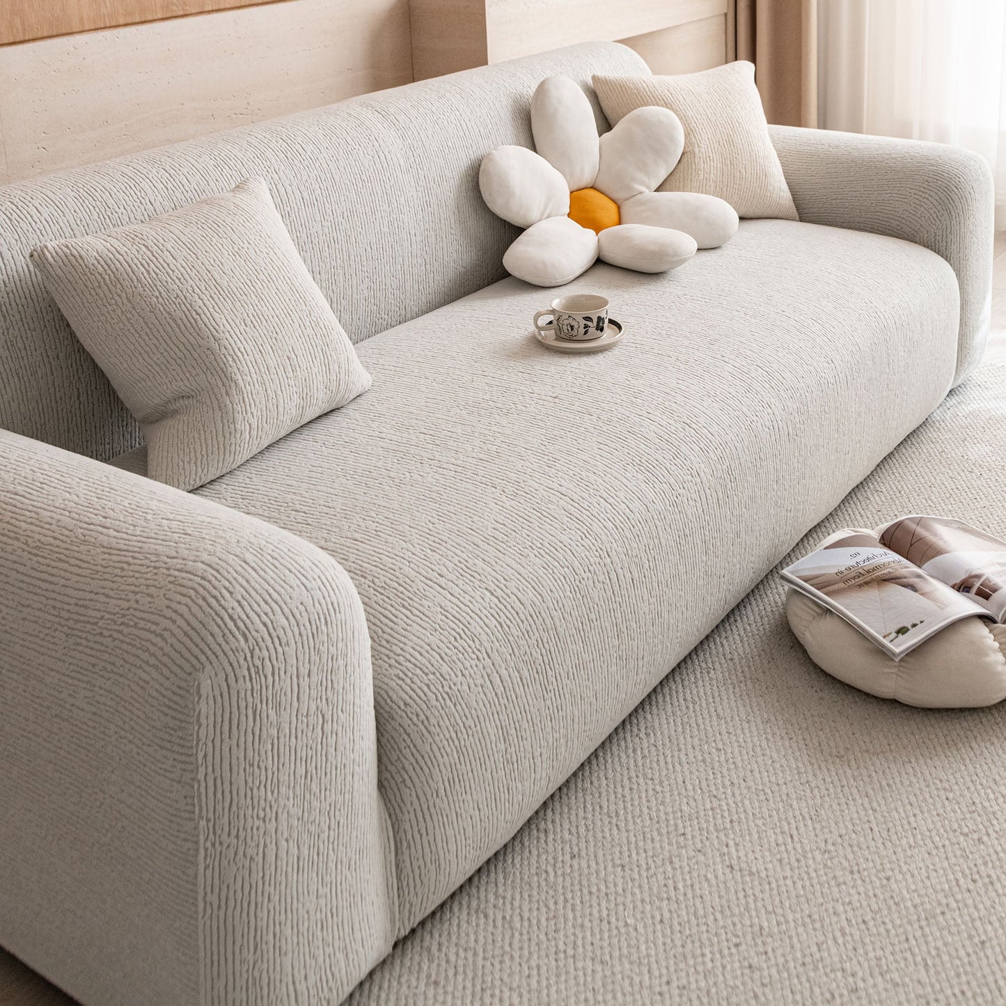 Stretch Textured Vertical Stripe Couch Slipcover, Soft Jacquard Elastic Sofa Cover