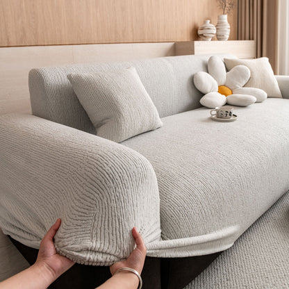 Stretch Textured Vertical Stripe Couch Slipcover, Soft Jacquard Elastic Sofa Cover