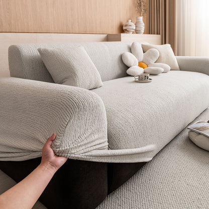 Stretch Textured Vertical Stripe Couch Slipcover, Soft Jacquard Elastic Sofa Cover