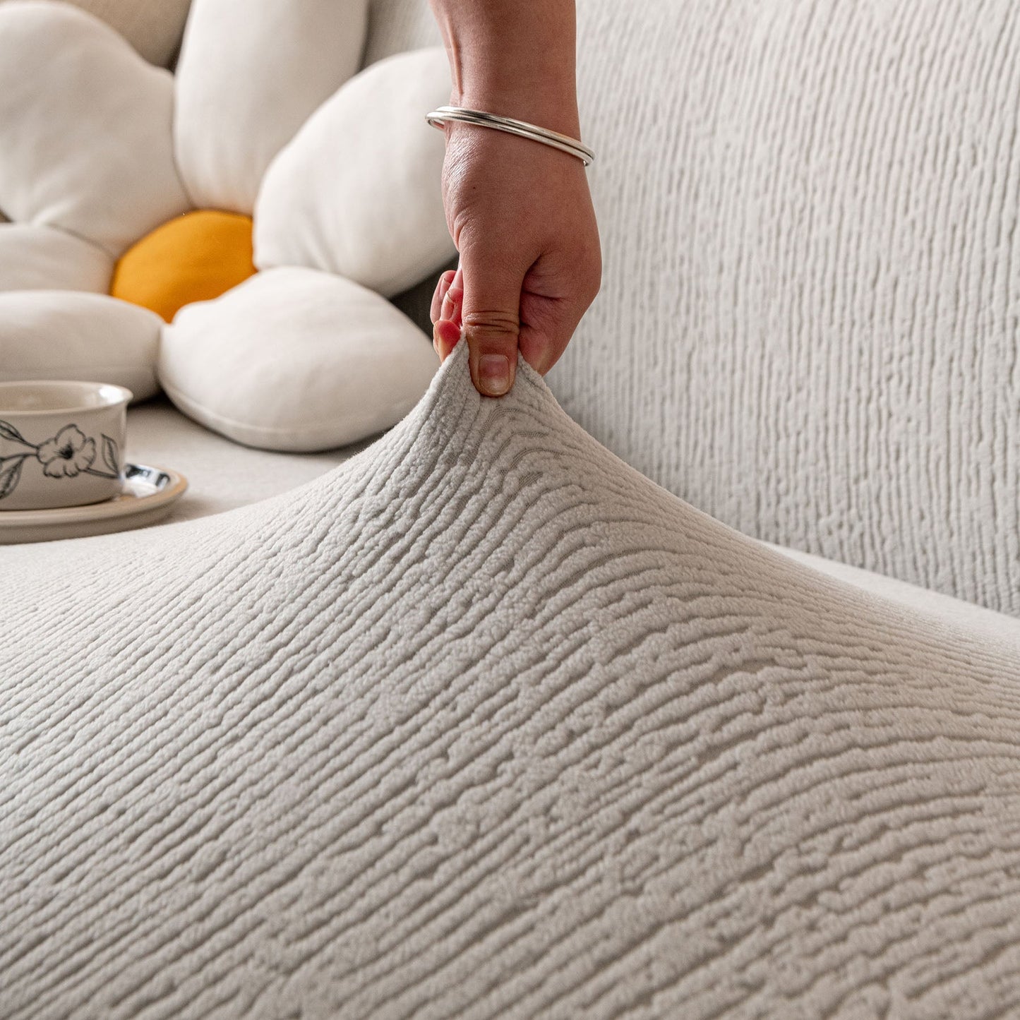 Stretch Textured Vertical Stripe Couch Slipcover, Soft Jacquard Elastic Sofa Cover