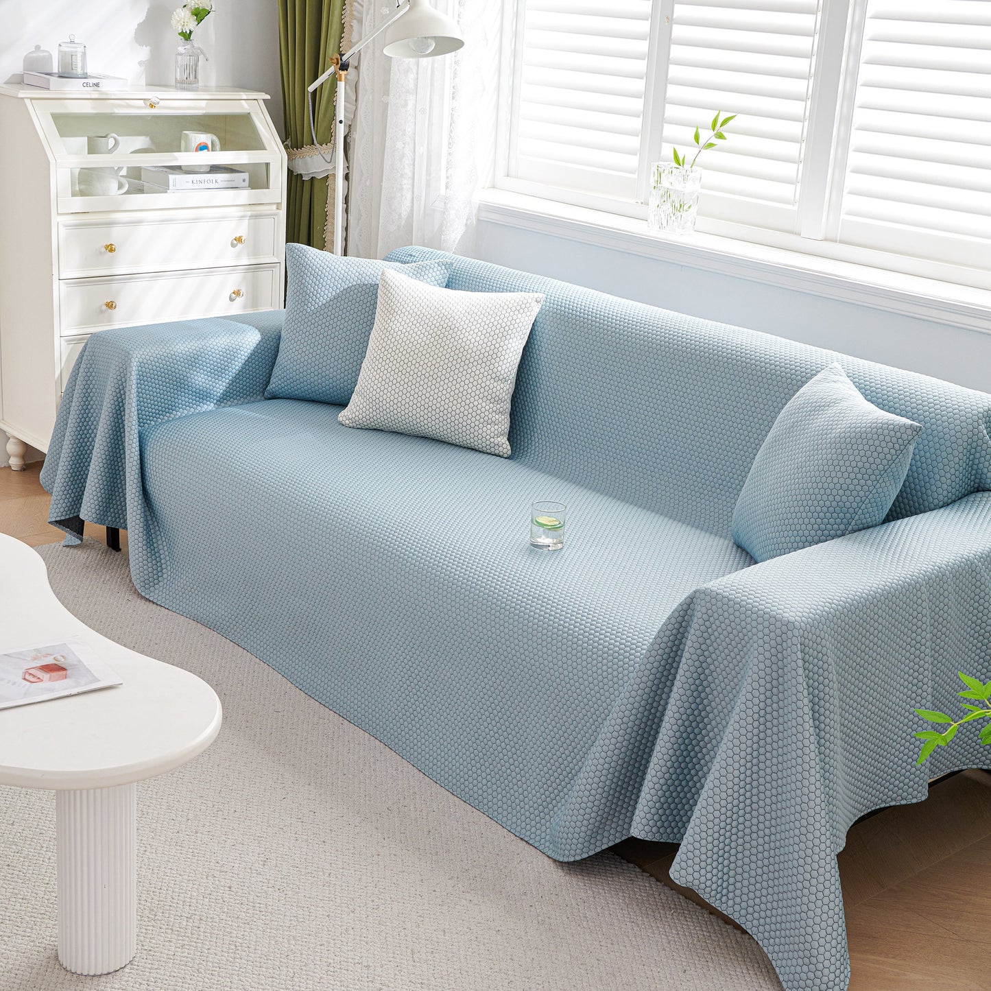 Summer Cool Dotted Cat Scratch Resistant Sofa Cover Blanket, Luxury Large Blanket Covers for Couch
