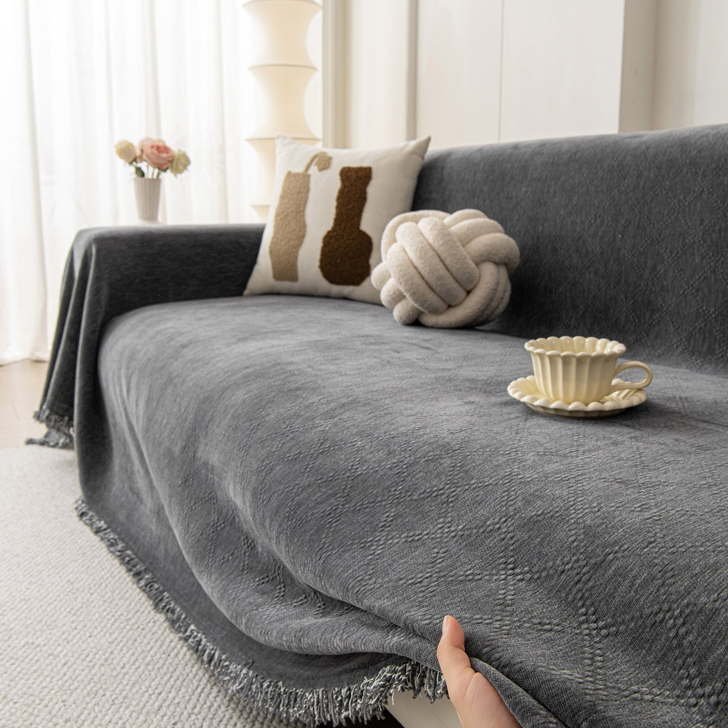 Soft Textured Couch Cover Slipcover Blanket, Modern Couch Covers for Dogs Washable