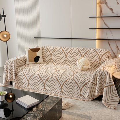 Maple Leaves Reversible Chenille Blanket Covers for Couch, Furniture Decoration Cover Sofa Slipcovers