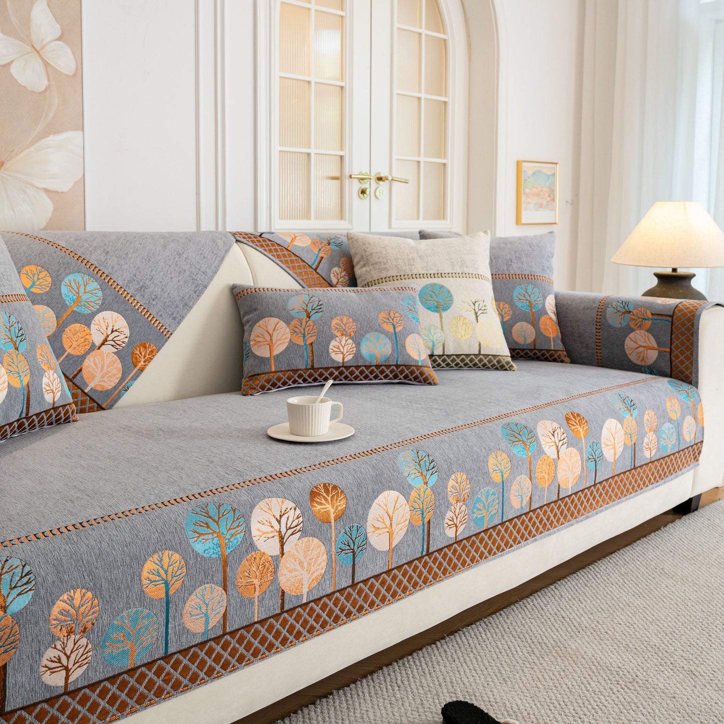 Sofa Cover for Couch, Non-Slip Sectional Couch Cover with Woven Tree Pattern