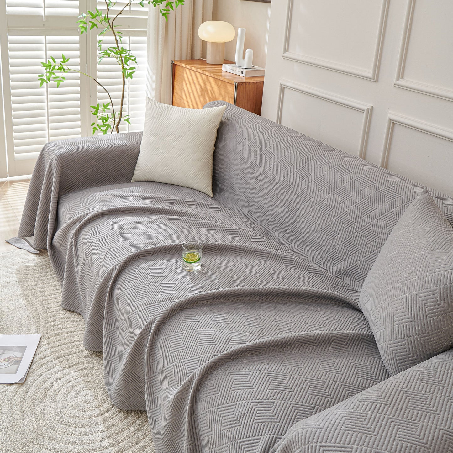Cooling Scratch Proof Large Sofa Throw Cover, Geometric Texture Couch Protector