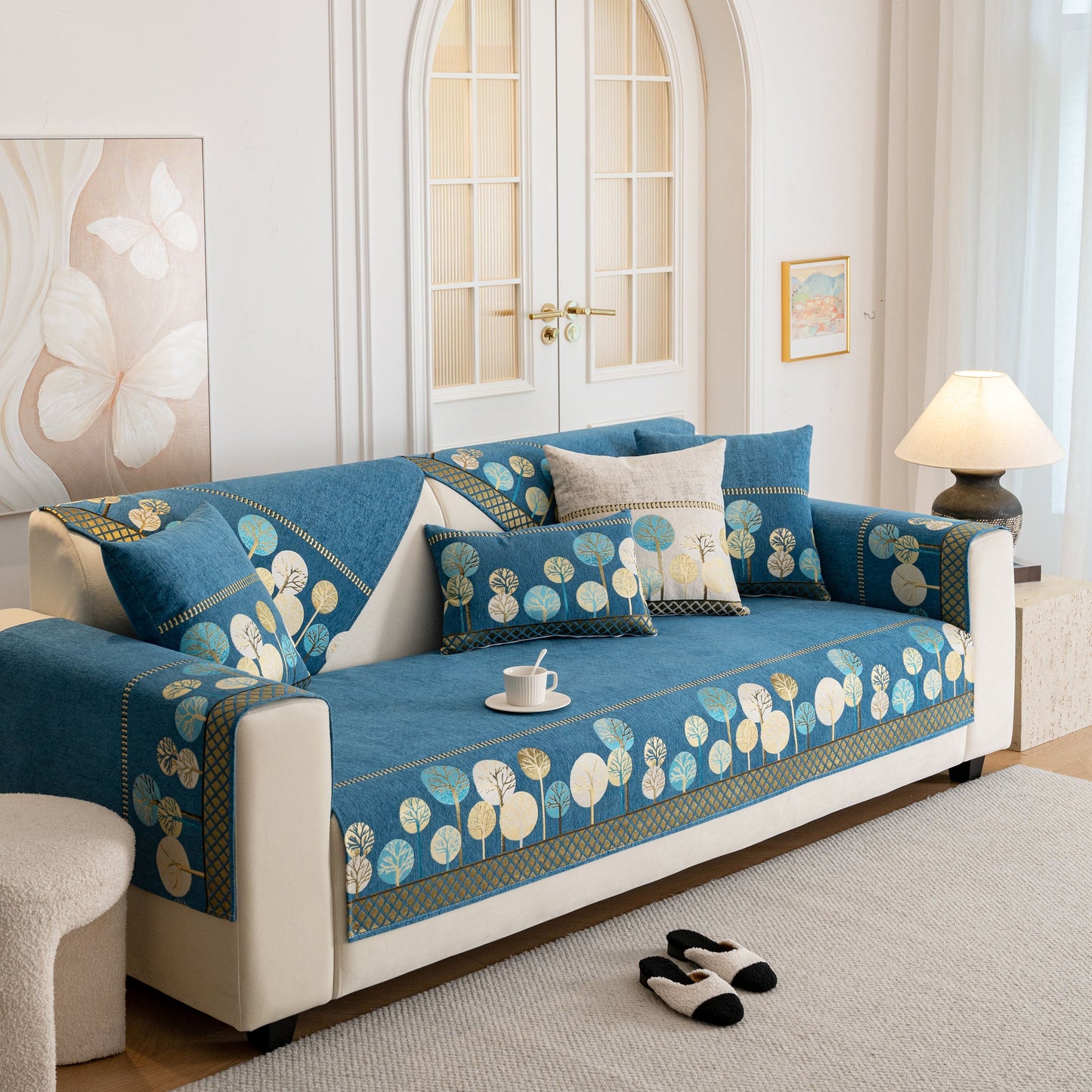 Sofa Cover for Couch, Non-Slip Sectional Couch Cover with Woven Tree Pattern