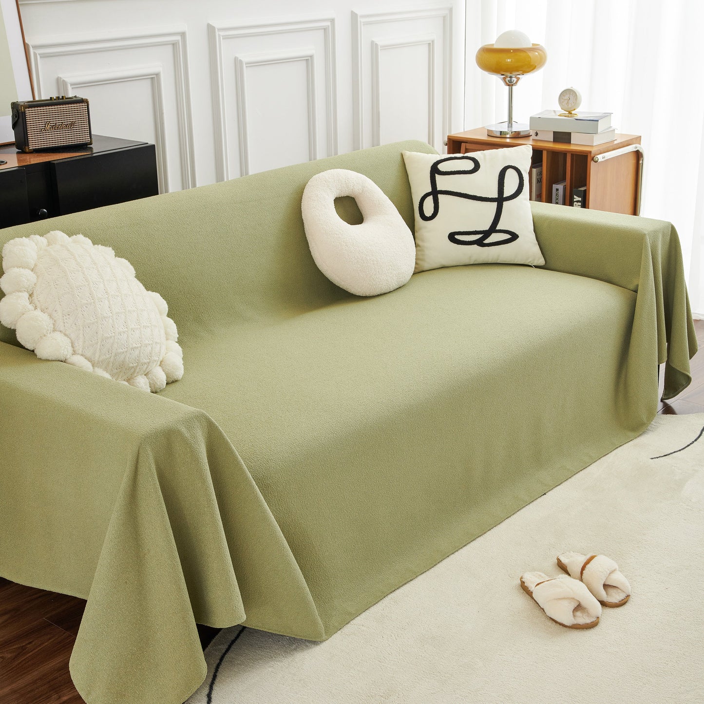 Teddy Throw Blanket and Stylish Slipcover for Couch, Waterproof Sofa Cover for Pets