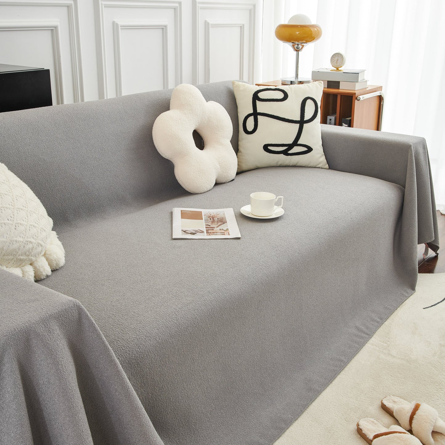 Teddy Throw Blanket and Stylish Slipcover for Couch, Waterproof Sofa Cover for Pets