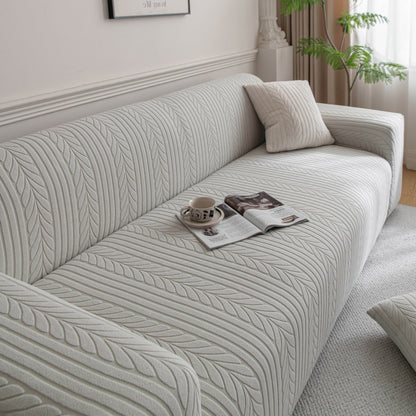 Plush Fleece Sofa Slipcover with 3D Wheat Pattern, Cozy High-Stretch Couch Cover