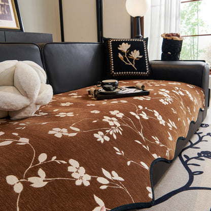 Floral Chenille Couch Cover, Non-Slip Sofa Slipcover Protector for Furniture