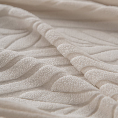 Plush Fleece Sofa Slipcover with 3D Wheat Pattern, Cozy High-Stretch Couch Cover