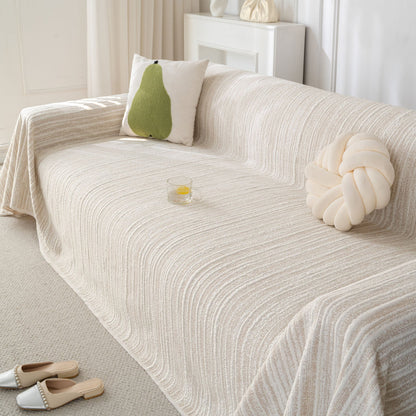 Summer Cooling Ice Silk Sofa Cover, Textured Stripe Soft Breathable Couch Throw Cover