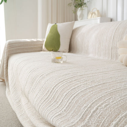 Summer Cooling Ice Silk Sofa Cover, Textured Stripe Soft Breathable Couch Throw Cover