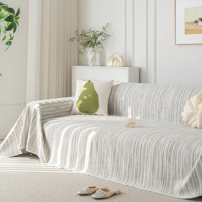 Summer Cooling Ice Silk Sofa Cover, Textured Stripe Soft Breathable Couch Throw Cover