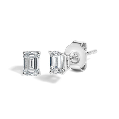 14K White Gold 1/2 Cttw Lab Grown Emerald Cut Diamond Solitaire Stud Earrings