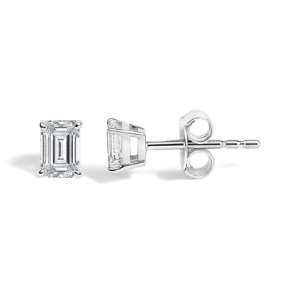 14K White Gold 1/2 Cttw Lab Grown Emerald Cut Diamond Solitaire Stud Earrings