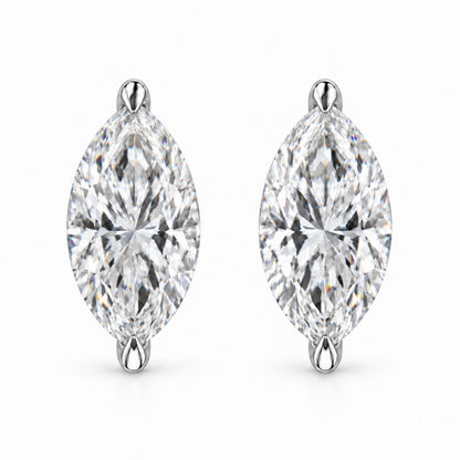 14K White Gold 1/4 Cttw Lab Grown Marquise Diamond Solitaire Stud Earrings