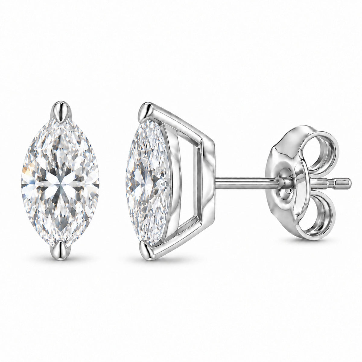 14K White Gold 1/4 Cttw Lab Grown Marquise Diamond Solitaire Stud Earrings