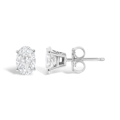 14K White Gold 1.00 Cttw Lab Grown Oval Solitaire Diamond Stud Earrings