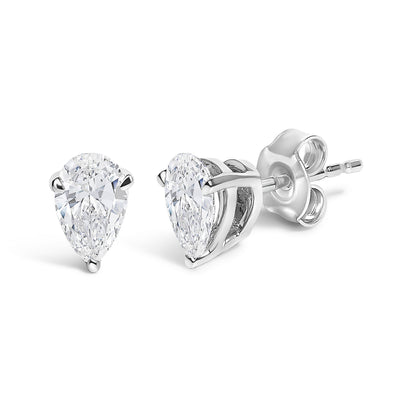 14K White Gold 1.00 Cttw Lab Grown Pear Shaped Solitaire Diamond Stud Earrings