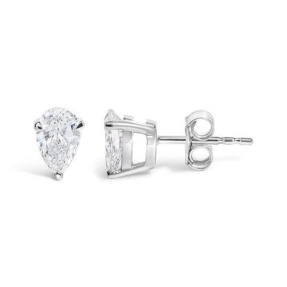 14K White Gold 1.00 Cttw Lab Grown Pear Shaped Solitaire Diamond Stud Earrings