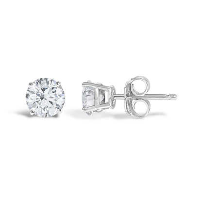14K White Gold 1/2 Cttw Round Lab Grown Diamond Solitaire Stud Earrings with Push Backs