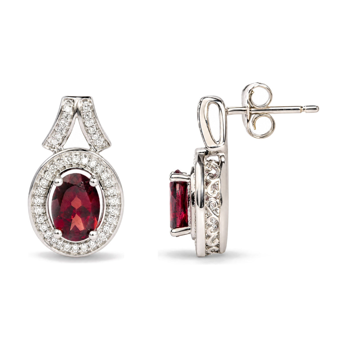 .925 Sterling Silver Garnet and 1/5 Cttw Diamond Drop Earring