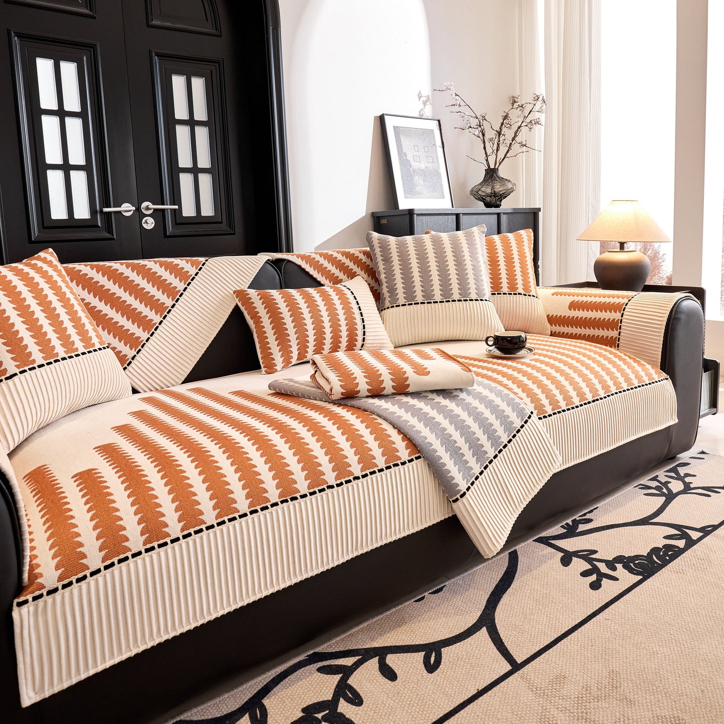 Vertical Stripes Sectional Sofa Cover Slipcover - Non-Slip, Fits L-Shape Couches