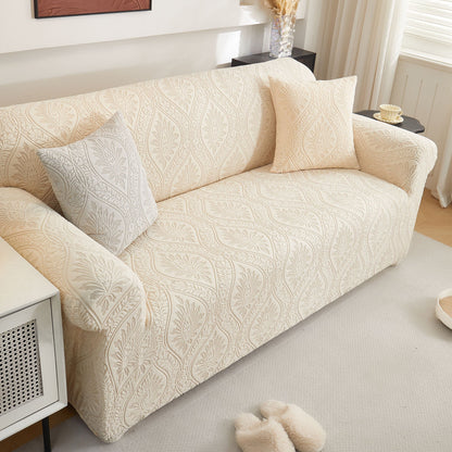 3D Baroque Floral Stretch Sofa Cover Elastic Polar Fleece Couch Slipcover with Straps