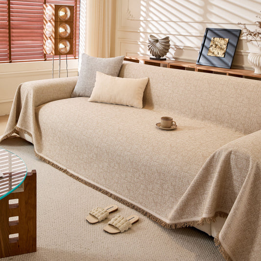 Natural Textured Linen Couch Cover, Breathable & Hypoallergenic Furniture Protector