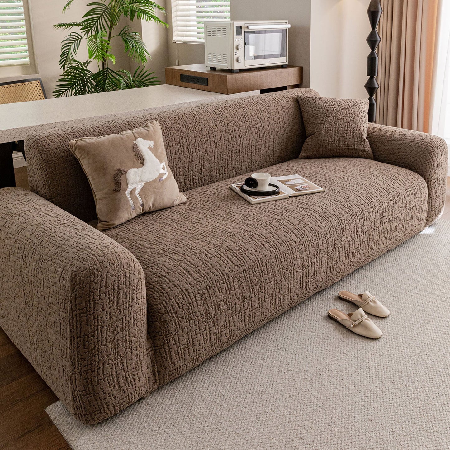 Elastic Stretch Sofa Cover Slipcover, Soft Plush Bubble Textured Jacquard Couch Cover