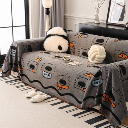 Cute Chenille Couch Cover Throw, Cartoon Soft Washable Sofa Cover for Sectional Sofas