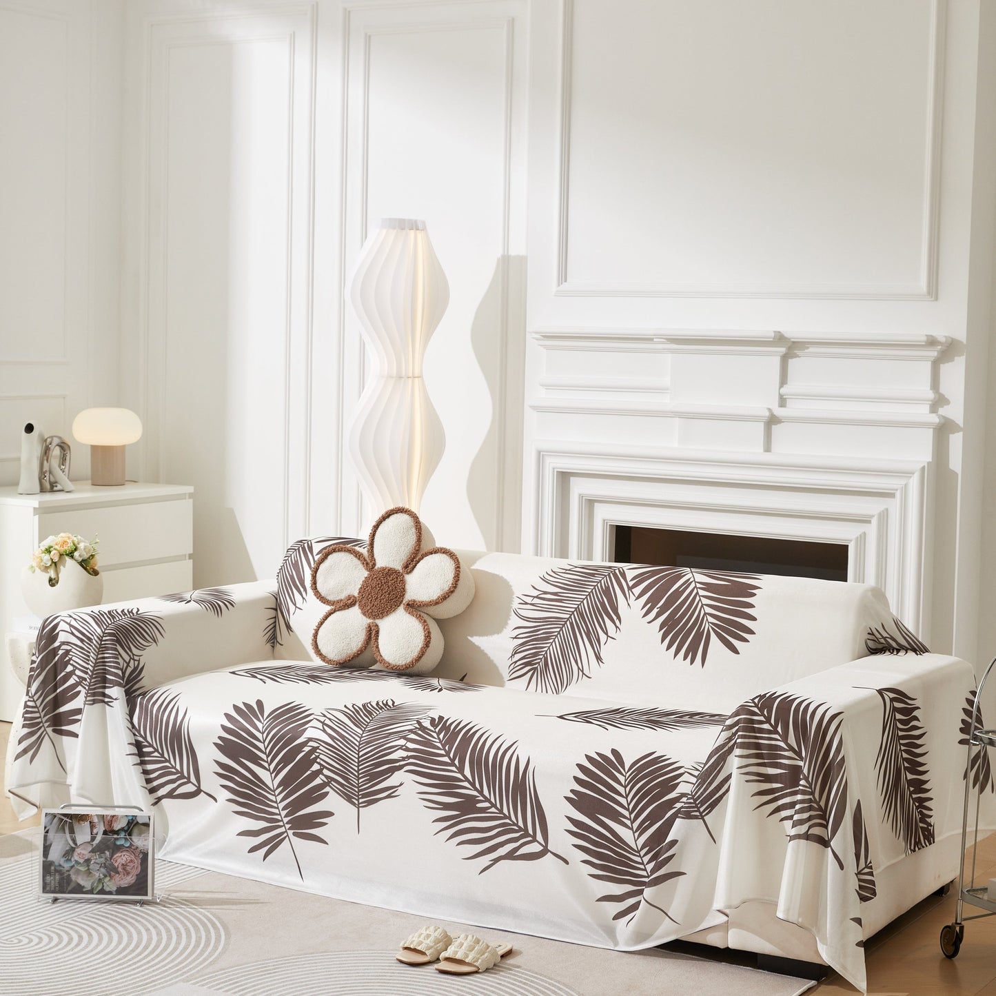 Leaf Printed Slipcover Sofa Covers, Universal Couch Throw Cover, Pets Furniture Protector for Home Decor