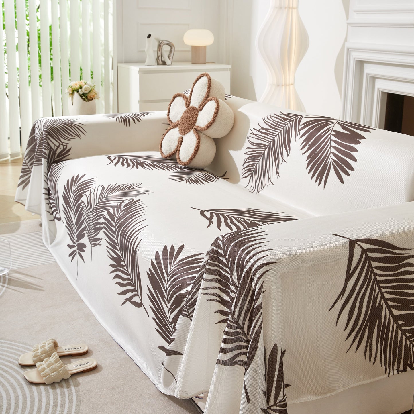 Leaf Printed Slipcover Sofa Covers, Universal Couch Throw Cover, Pets Furniture Protector for Home Decor
